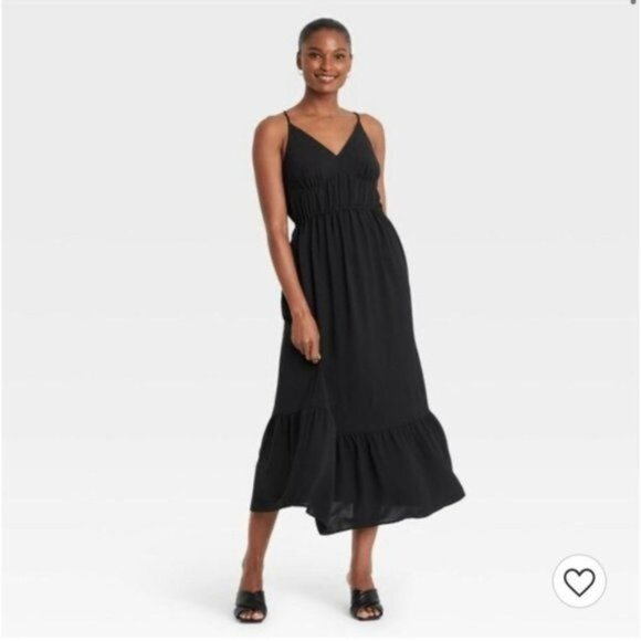 Who What Wear Sleeveless Ruffle Hem Midi Dress Black Size Large - Picture 1 of 8